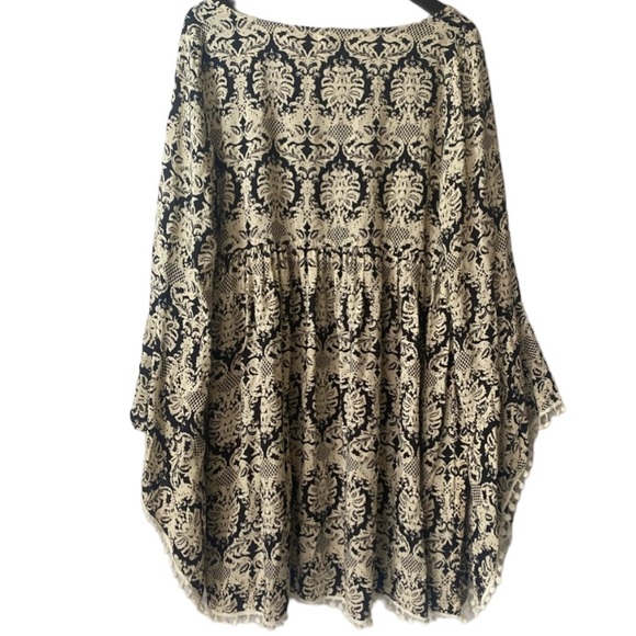 Velzera Black Damask Bell-Sleeve Bohemian Pattern Midi Dress Women’s Size L - Picture 5 of 16